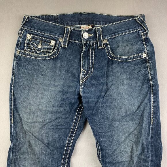 True Religion Mens Pants 32 Blue Denim Jeans Straight Leg Flap Pockets 32x28 - Picture 2 of 16
